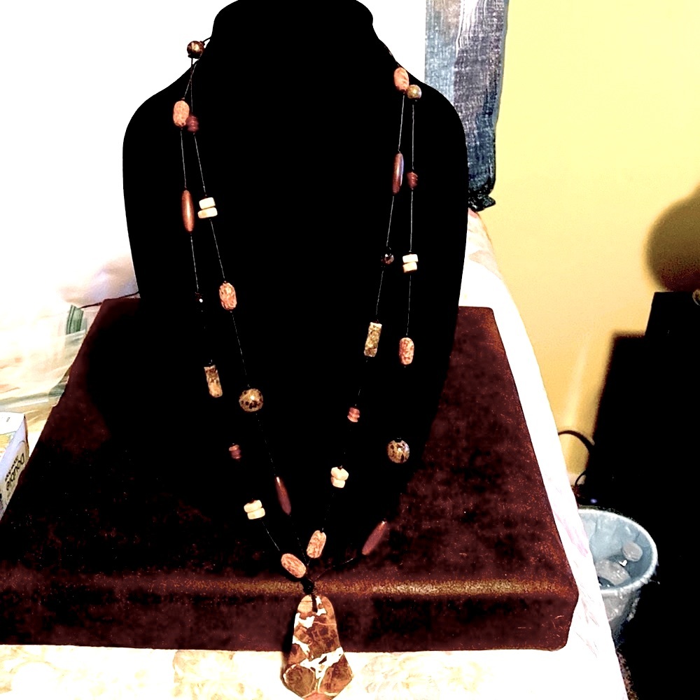 Chico’s multi beaded necklace pendant 36”L